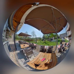 Fish eye weergave van een 360 graden foto